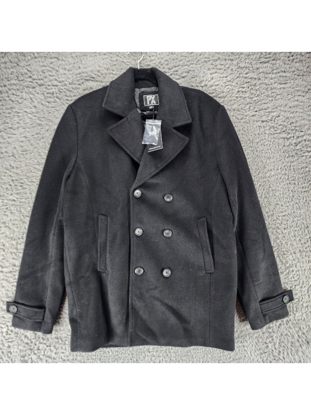 PX Jacket Mens Medium Black Washable Long Sleeve Button Up Peacoat *NWT*